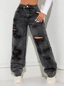 Y2K Rave Vintage High Waist Side Pocket Slit Straight Leg Jeans