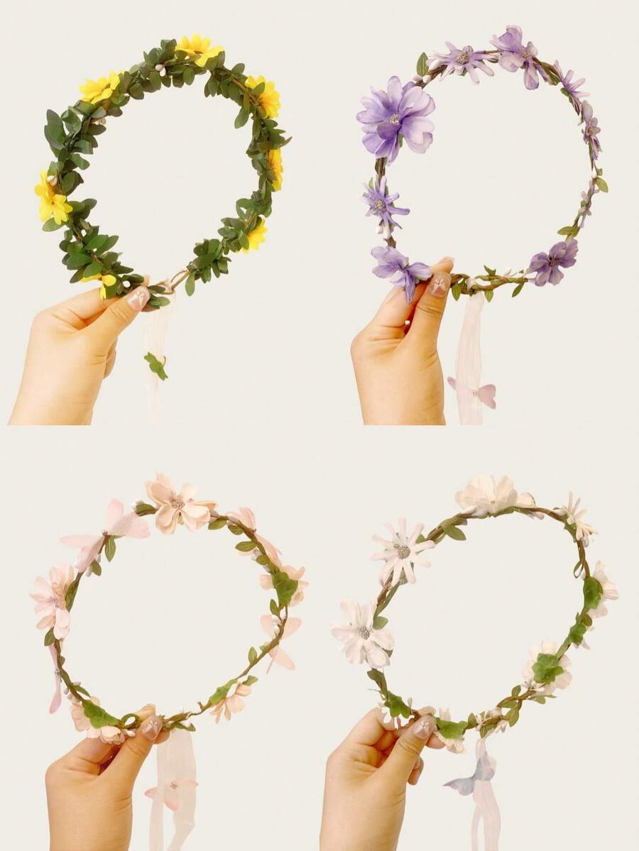 1pc Floral Halo Headband, Mori Girl Boho Style Vine Flower Crown Hair Accessories For Girls - Multicolor - View 1