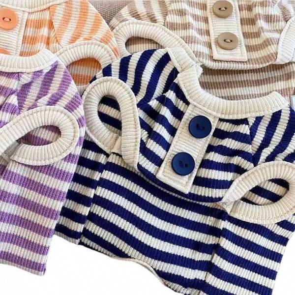 Simple Striped Spring/Summer Puppy Dog Knit Vest Teddy Bichon Bear Small And Medium-Sized Dog Cat Two-Legged Pet Clothes