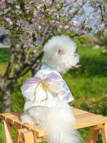 1pc Pet Dress, Stylish & Casual Lovely Comfortable Cherry Blossom Pattern Japanese Style Outfit For Small Dogs And Cats - Purple - View 5