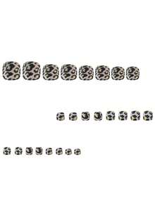 24pcs Short Press-On Toe Nails, Black Leopard Print & Gold Foil Design, Suitable For Women's Daily Wear, Travel, Vacation - Multicolor - View 3