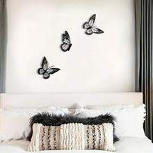 3 PCS Metal Butterfly Wall Sculpture, Classic Style Indoor/Outdoor Hanging Decor, Black Iron Wall Art Decor For Garden Fence Bedroom Kitchen Living Room Dining Room Office