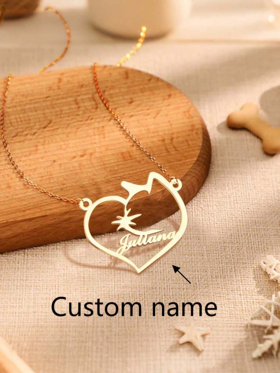 1pc Customized Pet Name Necklace, Stainless Steel, Children's Day Gift, Couple Anniversary Gift, Christmas Gift - Multicolor - View 1