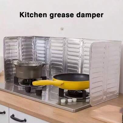 1/2 tấm chắn dầu mỡ bằng giấy bạc dùng cho nhà bếp, tấm chắn dầu mỡ chống bắn tung tóe, chịu nhiệt, dụng cụ nấu ăn, tấm chắn dầu mỡ bếp gas có thể gấp gọn, phụ kiện nấu ăn ngoài trời thiết yếu