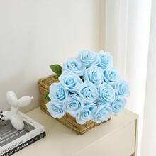 50朵仿真蓝色玫瑰花，假玫瑰，适用于DIY婚礼花束、餐桌摆饰、新娘送礼会、情人节装饰、婴儿派对、家居装饰、客厅、餐桌、墙面装饰 - 淺藍色 - 查看 6