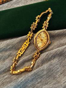 1 Nuevo reloj pulsera dorado de mujer estilo vintage de lujo, moda simple y elegante, reloj ligero y elegante, versátil, reloj de cuarzo apto para fiestas, vacaciones y uso diario, el regalo perfecto para San Valentín, cumpleaños, Día de la Madre, para amigos