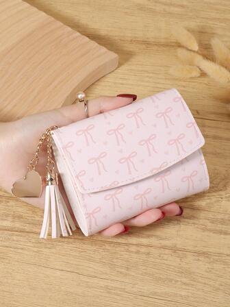 Pink Bow Love Pattern Fold Over Small Wallet Pocket Wallet Small Purse Bifold Slim Women Wallet Lightweight Portable Credit Card Key Case Short Wallet Cute Modern Fashion For Birthday Gift Christmas Anniversary Women Girls Lady,Business,For Anniversary,For Christmas,On Valentine Day,For Birthday Gift,For Gift,For Lover For Women,For Girls,For Lady,For Female,Bag School Supplies For School Dorm Room & Back To School