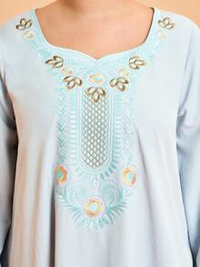 Plus Size New Arrival V-Neck Mature Large Women's Arabic Burqa Embroidery Long Sleeve Modest Abaya - Light Grey - View 6