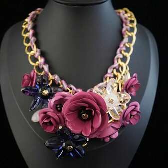 1pc Women's Bohemian Retro Colorful Floral Necklace, Rope Clavicle Chain, Fashion Accessory Gift