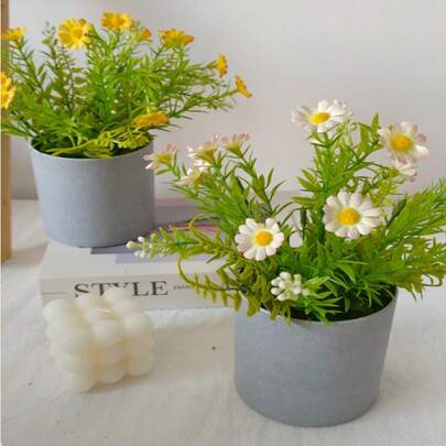 1 pieza Flores artificiales Nuevas pequeñas plantas en maceta de margarita para decoración del hogar Crisantemo Manzanilla Decoración de arte floral de escritorio de oficina Ornamento, Decoración de otoño