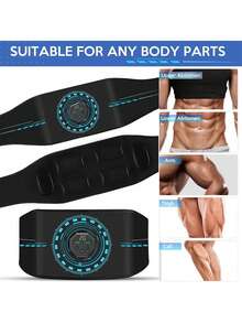 腹肌刺激器、腹肌训练器、腹部塑形带、家用/办公健身器材、男女通用、蓝色 - 黑色 - 查看 4