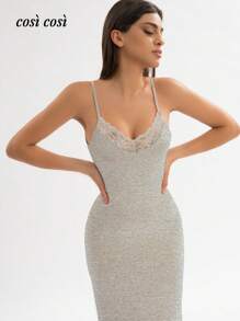 1 pezzo Vestito da donna a canottiera lungo con inserti in pizzo, design elegante e minimalista morbido e confortevole, adatto per primavera/estate e vacanze