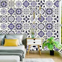 Papel tapiz de azulejos de cerámica azules autoadhesivos, pegatinas de azulejos bohemios, azulejos de adhesivo fácil de aplicar para cocina, baño, dormitorio, papel de contacto impermeable para pisos