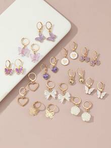 24pcs Heart, Butterfly, Faux Pearl, Bow Knot, Flower Earrings Set, Fashion Party Accessories, Gift For Girls - Multicolor - View 3