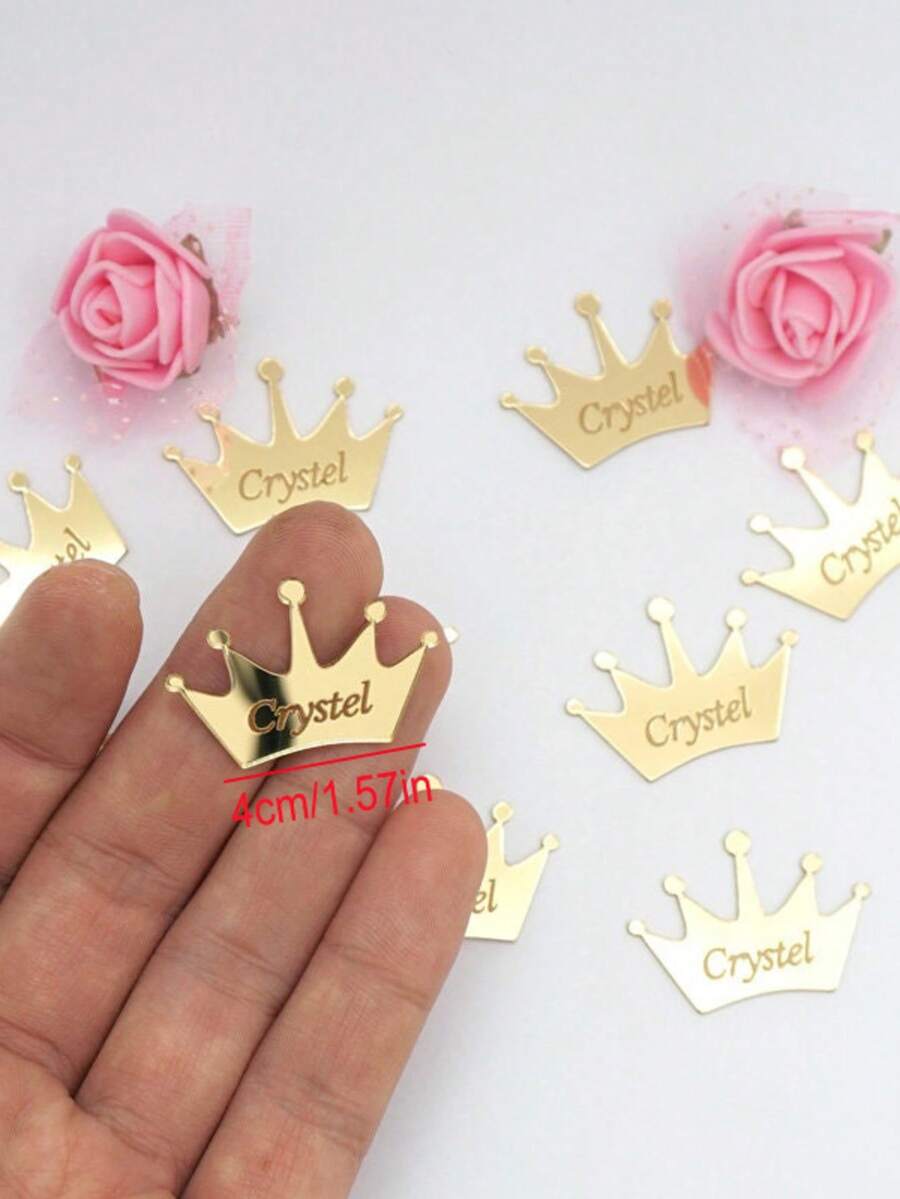 Adesivi personalizzati a specchio in acrilico a forma di corona - oro o argento - bomboniere per matrimoni, etichette per matrimoni in acrilico specchiato personalizzato con nastri, possono essere incise con nomi o loghi, etichette per fidanzamenti, stile royal - Etichetta della corona - Visualizzare 1