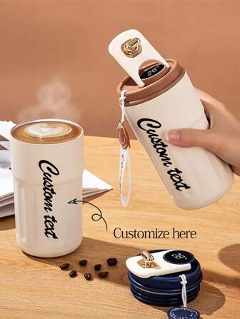1pc Customized 316 Stainless Steel Vacuum Insulated Travel Mug With Temperature Display, 13.86 Oz Stainless Steel Coffee Cup, Portable Vacuum Insulated Water Bottle For Travel & Outdoor, Personalized Name/Logo Design, Fashionable Gift For Men & Women
