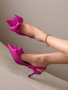 French Style Pointed Toe Backless Sandals, New Spring High Heels Fairy Flats Gentle Evening Shoes - Rose Red (2) - View 4