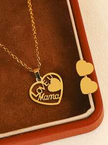 1 套 3 件不锈钢“爱妈妈”吊坠项链，休闲时尚，适合母亲节礼物（不含盒子） - 金色 - 查看 2