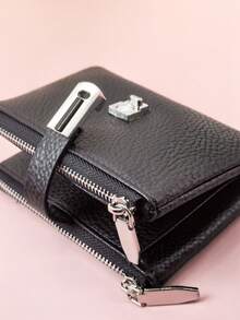 Women's Short Wallet, Soft PU Leather, Solid Color, Fashion Patchwork , Sophisticated Snap Closure, Large Capacity Multi-Card Slots, Functional Card Holder & Coin Purse, Compact & Lightweight, Suitable For Holiday Gifts - Black - View 11