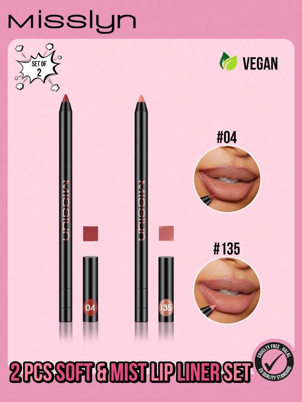 Misslyn MISSLYN - 2er Set Weicher & feuchter Lipliner, langanhaltende, intensive Lippenfarben, praktisches Retraktil-Design, anspitzbare Gel-Lippenstift, glatte Anwendung, natürlicher Finish, hohe Pigmentierung, nicht leicht verblassend, Make-up, Geschenk, Y2K, Party, Reise, Kosmetik für Modemädchen, Cosplay, kann mit einem Anspitzer geformt werden, hochpigmentierter natürlicher Lippenmakeup, langanhaltender, glatter Ultrafein-Matte-Lipliner, Vegan, Cruelty-Free