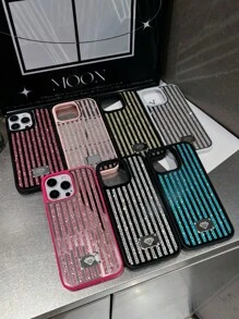 1pc Multicolor Mirror Rhinestone Inlaid Chain Design Cell Phone Case With Skin-Friendly & Comfortable Feel, Applicable For IPhone 16