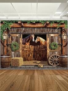 1 件西部牛仔马厩门摄影背景狂野西部棕色木制农舍派对横幅 59.1 * 39.4/82.7 * 59.1/106.3 * 70.9 英寸复古草堆轮绿叶照片背景新生儿淋浴生日婚礼装饰用品 - 彩色 - 查看 2