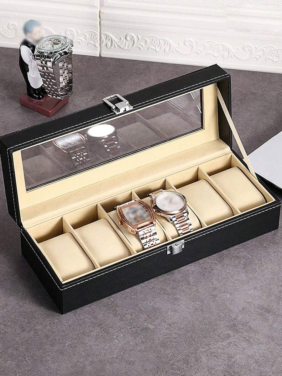 Genuine Leather Watch Box, Watch Storage Box, Watch Display Box, Multi-Watch Box, Jewelry Box, Bracelet Box - Black - View 1