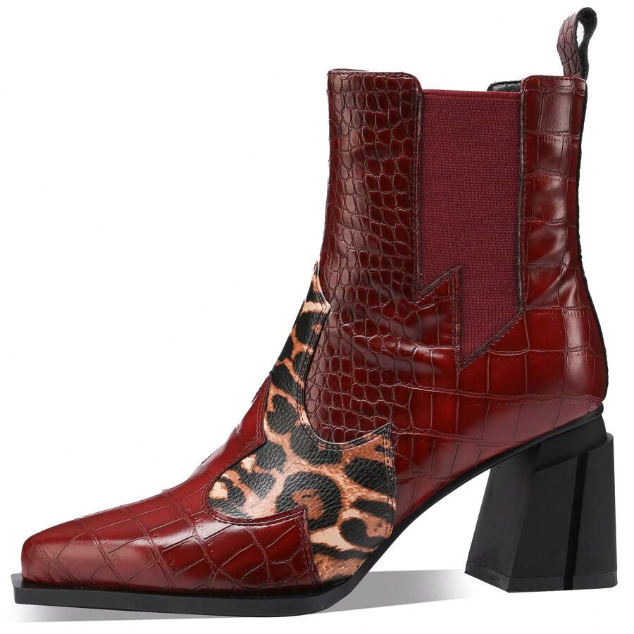 TDD Western Gladiator Boots For Women Winter Ankle Extra Wide Calf Booties Botas Para Mujer Chelsea Leather Chunky Block Dress Combat Warm Lined Cowboy Cowgirl Ladies High Heels