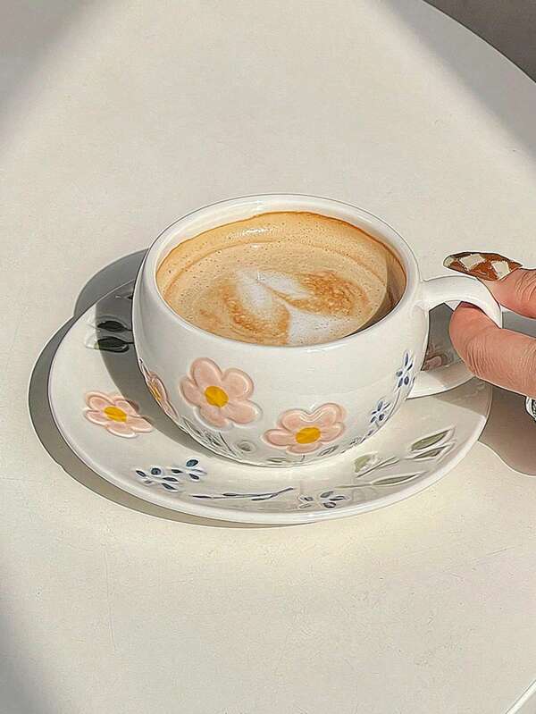 1 pieza Taza de café de cerámica con diseño estilo japonés pintada a mano, taza de té con diseño retro en forma de huevo, elegante juego de té de tarde para mujeres