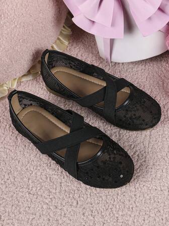 1 双夏季新款时尚花朵装饰公主平底布艺女童鞋，舒适学生户外/舞蹈鞋，蕾丝白色婚鞋