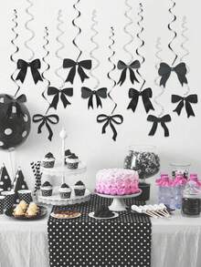 12pcs/Set Black Bow Party Hanging Swirls Decorations, Bow Birthday Party Decorations, Birthday Party Bow Party Decorations For Bow Birthday Shower Rustic Wedding Bridal Shower Babyshower Bachelorette Party Decor Mother's Day Graduation - Black - View 2