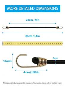 10er Pack Kleine Spannseile mit Haken, 25 cm Mini Schwarze Gummi Spannseile, Kurze Spannseile für Outdoor Camping, Elastisches Band