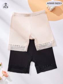 2 Stück Damen Leggings, Damen Leichte Hosen, Damen Hosen, Spitzenrand Shorts, Süße Interracial Unterwäsche, Grundlegende Leichtgewicht, Hochzeit Elegante Damen Wäsche, Schwarze Wäsche
