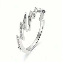 1 pieza Anillo abierto de aleación con diseño de relámpago, anillo de dedo exquisito para hombres, joyería versátil - Moda - Ver 3