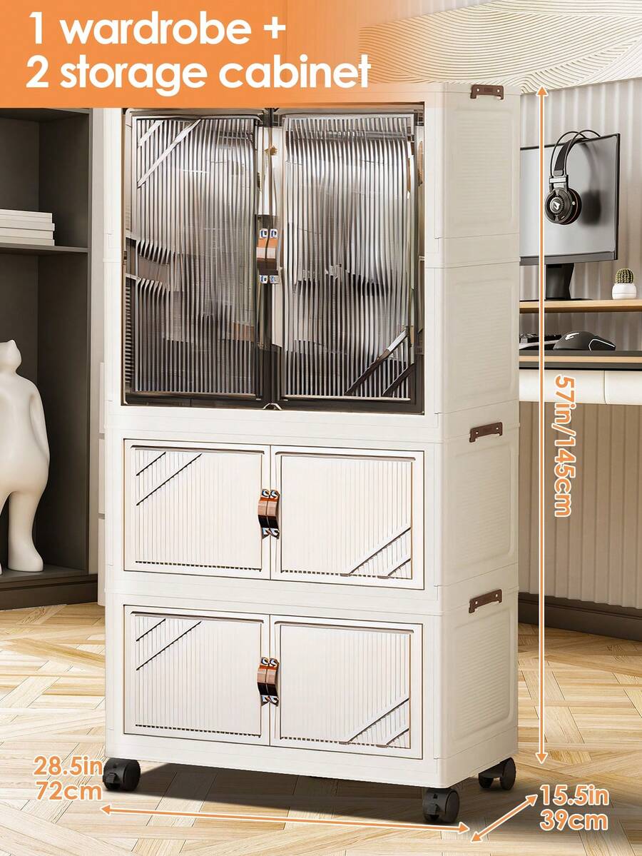 Portable Closet Wardrobe, Folding Cabinet With Hanging Rod And Door, Closet Hanging Organizer Bedroom Armoire Portable Closets For Hanging Clothes, Stackable Storage Box Easy Assemble, Large Capacity Closet Storage For Bedroom, Living Room, Home Decor Apartment Essentials Home Essentials Room Decor Clothes Organizer Closet Organization And Storage Bedroom Decor Clothes Storage Dresser For Bedroom Dorm Room Essentials College Wardrobe Closet Furniture Closet Door Kitchen Cabinet Storage Toy Box Storage Cube Organizer Laundry Room Organization Clear Stackable Storage Drawers - 白色 - 查看 1