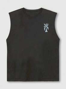 男士度假字母和棕榈树印花圆领休闲背心 - 深灰色 - 查看 5