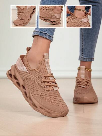 1 para damskich modnych butów do biegania w jednolitym kolorze, oddychające, antypoślizgowe buty sportowe, lekkie i wygodne trampki do chodzenia na zewnątrz, miękka platforma zwiększająca wysokość, grube trampki, amortyzujące, materiał siateczkowy, wygodne wsuwane, uniwersalne na zewnątrz, do szkoły, w podróż, na spacery