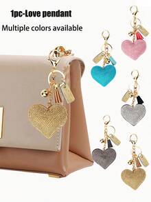 Rhinestone Heart-Shaped Solid Color Bag Charm Keychain, Y2k Tag Keyring, Backpack, Wallet Pendant, Mother'S Day Gift, Valentine'S Day Gift, Fashionable Metal Bag Charm, Travel Accessories, Small And Lightweight Car Keychain Pendant With Metal Hanging Buckle - Multicolor - View 1