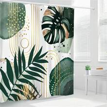 1pc/3pcs/4pcs Bohemian Plant Leaf Printed Shower Curtain Set, Toilet Seat Bath Mat Floor Mat Set, Abstract Plant Leaf Printed Shower Curtain, Perfect For Bathroom Decoration, Universal Room Decoration, Home Decoration Set, Bathroom Accessories Bath Curtain Toilet Side Floor Mat Shower Curtain - Multicolor - View 7