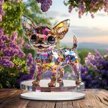 1 Piece 2D Flat Vintage Chihuahua Dog Acrylic Art Ornament For Home Decor, Bedroom, Bohemian Style With Vibrant Stained Glass Effect For Home, Office, Garden, Holiday Celebration Decorations, Ideal Gift For Valentine's Day
