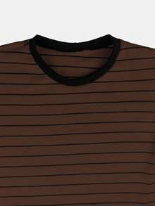 K&K FASHION SHEIN Ribbed Striped T-Shirt - Marrón oscuro - Ver 4