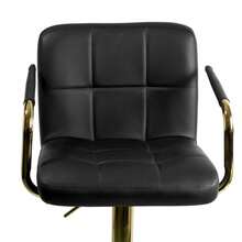 Taburete de Bar Cuadrado de Piel Sintética NEGRO, Giratorio, Ajustable, con Respaldo y Brazos, Altura de Mostrador - Negro - Ver 3