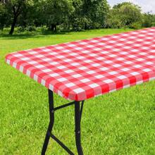 1 pieza Mantel rectangular a cuadros revestido de vinilo, mantel de vinilo con respaldo de franela que se limpia fácilmente, apto para camping, interiores y exteriores