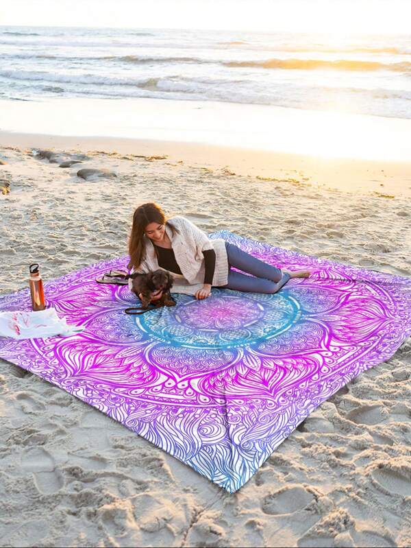 1pc New Outdoor Waterproof Anti-Sand Digital Print Picnic Mat/Beach Towel, Fashion & Fresh Pattern, Suitable For Outdoor Camping And Picnic