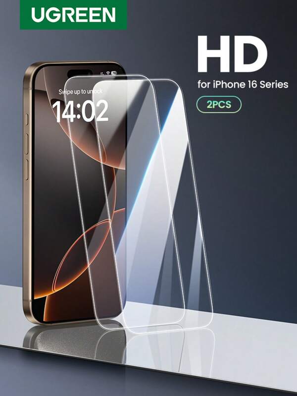 UGREEN Rahmenlose ultraklar gehärtetes Glas kompatibel mit iPhone 16 Pro Max 16 Pro Bildschirmschutz 2 Packungen mit Folienaplikator, Geschenk zum Geburtstag, für Familie, Freunde, Handybildschirmschutz, Handyzubehör