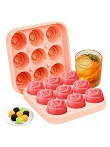 1pc Pink Mini Rose Ice Tray Ice Ball Silicone Mold, DIY Ice Cream Mold, Suitable For Summer Home Kitchen