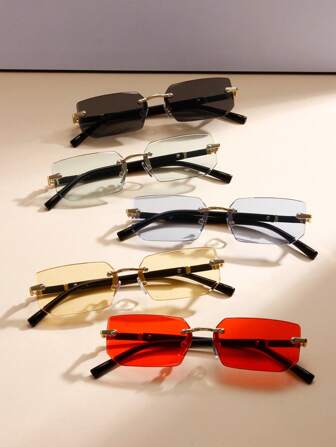 1/5 pièces Lunettes de mode sans monture roses et petites, unisexes. Accessoire de mode pour la conduite, les voyages et les tenues décontractées, style Y2K. Convient pour les vacances d'été à la plage, l'extérieur et les voyages.