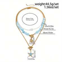 3 Pieces Beach Ocean Elements Stacked Collarbone Chain Bohemian Beaded Star Necklace - Nhiều màu - Xem 2