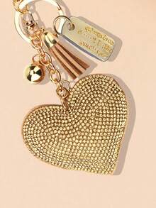 Rhinestone Heart-Shaped Solid Color Bag Charm Keychain, Y2k Tag Keyring, Backpack, Wallet Pendant, Mother'S Day Gift, Valentine'S Day Gift, Fashionable Metal Bag Charm, Travel Accessories, Small And Lightweight Car Keychain Pendant With Metal Hanging Buckle - Multicolor - View 4