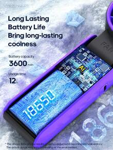 1 件可充电 3600mAh 便携式小型手持风扇露营旅行空气冷却器 100 风速可调迷你个人手持风扇 - 彩色 - 查看 4